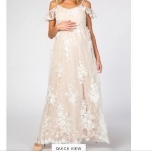 Pinkblush ivory floral lace gown-maternity